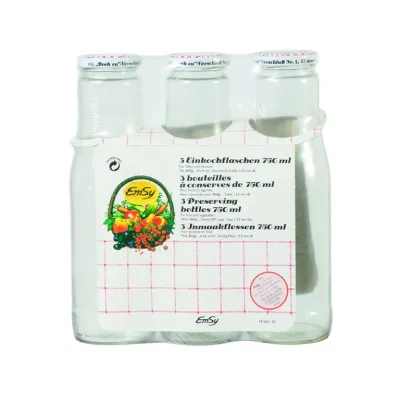 EMSY Saftflasche 59504/03 | 750 ml Glasflasche 3er Set | Twist-Off Schraubdeckel | Karo-Dekor | transparent