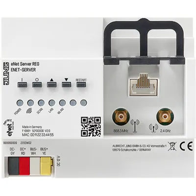 JUNG eNet-Server | ENET-SERVER REG 6TE | Funkbus Steuerzentrale | 12V DC | WLAN | App-Steuerung | Hutschiene