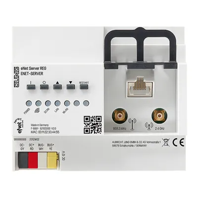 JUNG eNet-Server | ENET-SERVER REG 6TE | Funkbus Steuerzentrale | 12V DC | WLAN | App-Steuerung | Hutschiene