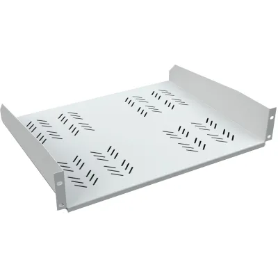 Enoc 19 Zoll Fachboden MHF 19370-RAL 7035 | 2HE | 370mm tief | Metall | bis 30kg | Ventilationsschlitze | grau RAL 7035