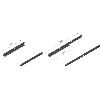 ENOC Montageschiene SS 80-L-S | 19 Zoll Stützschienen | justierbar 570-900mm | 80kg Traglast | Metall schwarz RAL9005