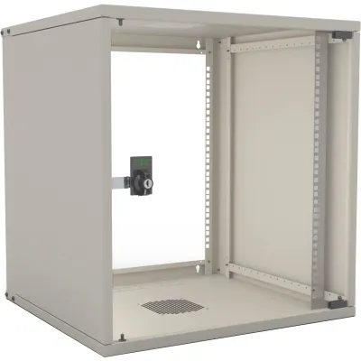 ENOC Economy Wandschrank W3 12-5 | 19 Zoll 12HE Netzwerkschrank | 500mm Tiefe | Glastür Sicherheitsglas | Stahl | grau