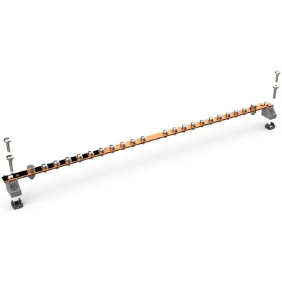 ENOC Erdungsschiene Kupfer EB 19 | 19 Zoll | 2x M6 Hauptanschluss | 20x M5 Befestigungspunkte | mit Isolatoren