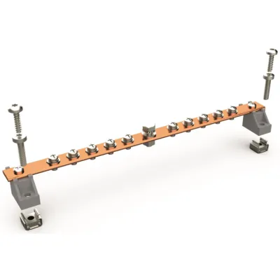 ENOC Erdungsschiene Kupfer EB S 56593 | Erdung 242mm | 10xM5 | 1xM6 | 2 Isolatoren | für 19 Zoll Schrank