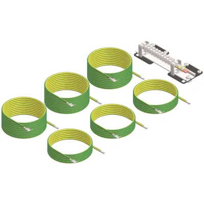 ENOC Potentialausgleichsatz POT 10 | Erdungsschiene Kupfer | 10 Tunnelklemmen | DIN-Schiene | 6mm² | gelb-grün