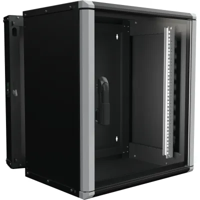 ENOC Wandschrank 19 Zoll Wr2 12-65-S | 12HE | 600x500x668mm | Alu-Stahl | Schwenkrahmen | Glastür | schwarz | IP20