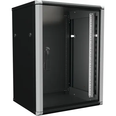 Enoc Wandschrank 15HE W2 15-65-S | 19 Zoll Netzwerkschrank | 600x500x801 mm | Aluminium-Stahl | ESG-Glas | IP20