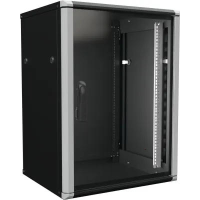 Enoc Wandschrank 15HE W2 15-65-S | 19 Zoll Netzwerkschrank | 600x500x801 mm | Aluminium-Stahl | ESG-Glas | IP20