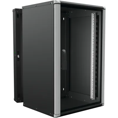 ENOC Wandschrank Wr2 18-66-S | 19 Zoll Netzwerkgehäuse 18HE | 600x600x934mm | Alu-Stahl | Glastür | schwarz RAL9005