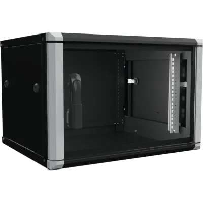 Enoc Wandschrank W2 6-65-S | 19 Zoll Netzwerkschrank 6HE | 600x500x334 mm | Aluminium Hybrid | ESG-Glas | IP20