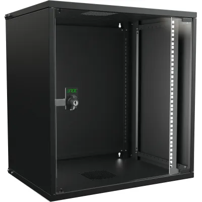 Enoc Wandschrank W3 12-4-S-SNP | 19 Zoll 12HE | 550x400x582mm | Glastür | Stahlblech | IP20 | max. 35kg | RAL9005