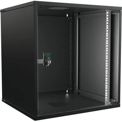 Enoc Wandschrank W3 12-5-S-SNP | 19 Zoll 12HE | 550x500x582mm | Glastür | Stahl schwarz RAL9005