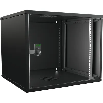 Enoc Wandschrank SNP W3 9-5-S-SNP | 9HE | 19 Zoll | Glastür | 550x500x448mm | Stahlblech | bis 30kg | schwarz RAL 9005