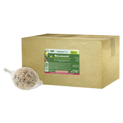 ERDTMANN Meisenknödel bio.Netz 60 Stück | Vogelfutter Singvögel | Natürliche Rohstoffe | Abbaubares Netz | 5,8 kg Karton