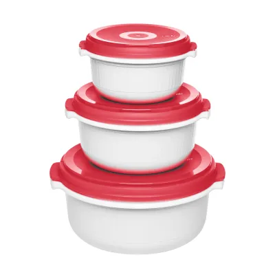 Emsa Mikrowellentopf Set Micro Family 3-teilig | 0,5/1/1,5L | mikrowellengeeignet | BPA-frei | stapelbar | weiß/rot