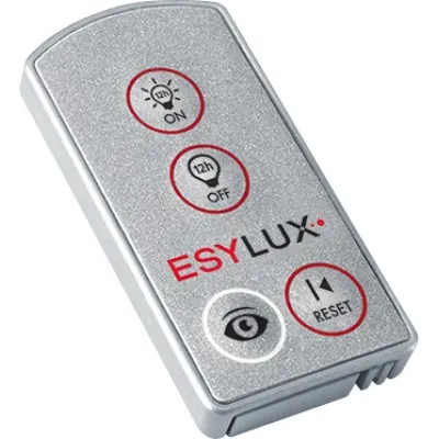 ESYLUX Fernbedienung EM10025495 DEFENSOR | IR-Handsender für Außenbewegungsmelder | Nachlaufzeit | Dauerlicht | Silber