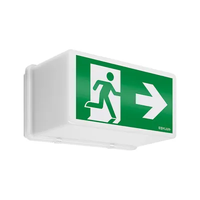 ESYLUX LED-Rettungszeichenleuchte SLB EL 3W IP54 | 8h Notlicht | 21m Reichweite | Deckenanbau | weiß