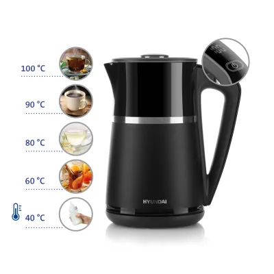 Hyundai Wasserkocher VK309 | Edelstahl 1,7l | stufenlose Temperaturregelung 40–100°C | doppelwandig | schwarz