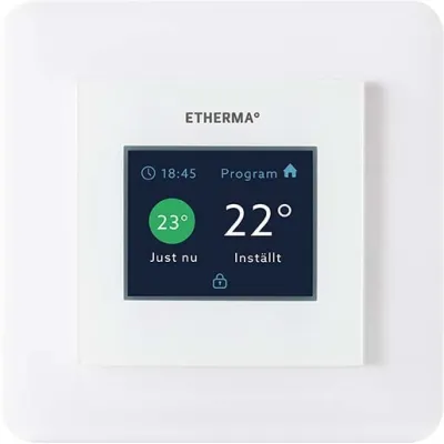 Etherma eTOUCH-eco Schaltereinbauthermostat | 230V | 16A | 5–35°C | Unterputz | Weiß Hochglanz | Touchpad