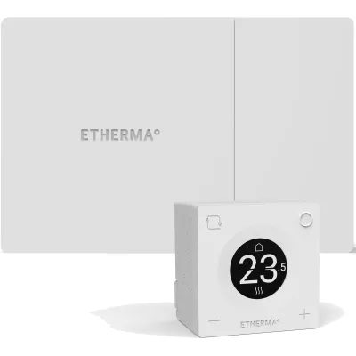ETHERMA Smart-Thermostat Set ET-SMARTSET-TH-W | Funkempfänger & WiFi-Thermostat | Fernsteuerung | Touchscreen | weiß