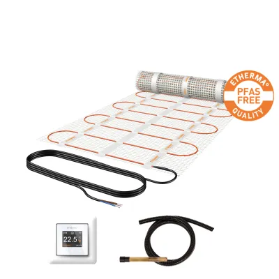 ETHERMA Netzheizmatte SET-eFLOOR-PRO-P-150-800 | Fußbodenheizung 4m² 600W 230V | selbstklebend | Thermostat | PFAS-frei
