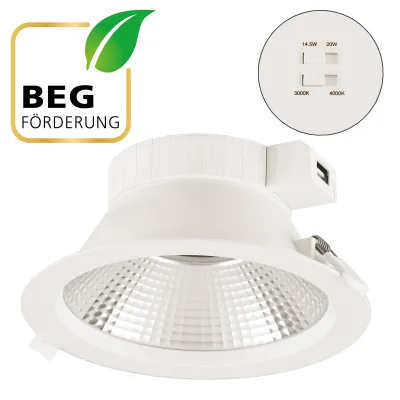 EVN LED Deckeneinbauleuchte DSR54200125 | Downlight rund 14,5W/20W | 3000-4000K CCT | IP54 | 2735lm | Ø225mm | weiß