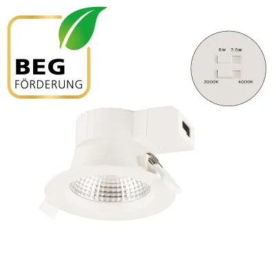 EVN LED Deckeneinbauleuchte DSR54070125 | rund | 5W/7,5W | 917lm | 3000-4000K CCT | IP54 | austauschbare LED | weiß