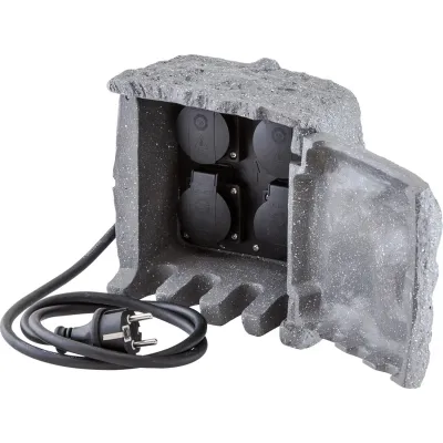 EVN Lichttechnik Energieverteiler 4-fach 230415 | Gartensteckdose Steinoptik | IP44 | 3680W 16A | Polyresin natur