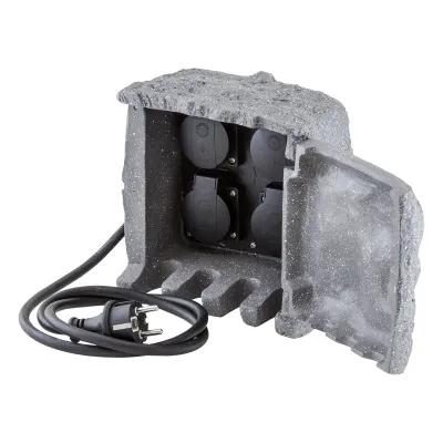 EVN Lichttechnik Energieverteiler 4-fach 230415 | Gartensteckdose Steinoptik | IP44 | 3680W 16A | Polyresin natur