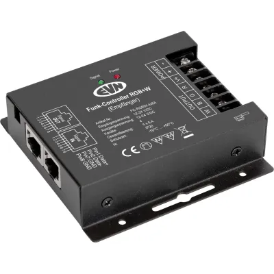 EVN Lichttechnik Funk-Controller-Empfänger FCRGBW4X6A | RGBW LED Steuerung | 12-24V DC | 4x6A | 433,9MHz | IP20 | RJ45