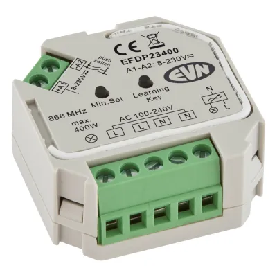 EVN Funk-Dimmer-Empfänger EFDP23400 | 100-240V AC/DC | 400W | 868MHz | Tastersteuerung | IP20 | Innenbereich