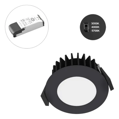 EVN LED Deckeneinbauleuchte L54N071625 | 7W | CCT 3000-5700K | dimmbar | IP54 | 85mm rund | Aluminium | anthrazit