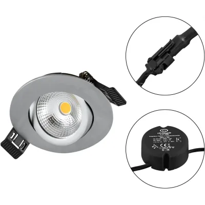 EVN LED Einbauleuchte S061502 | Deckenstrahler 230V | schwenkbar | dimmbar | 6W 683lm 3000K | IP54 | Aluminium chrom