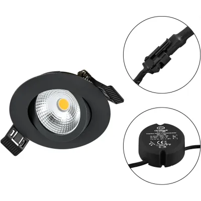 EVN LED Einbauleuchte S060902 | 230V | 6W | dimmbar | schwenkbar | IP54 | 3000K | 683lm | Ø83mm | Aluminium schwarz
