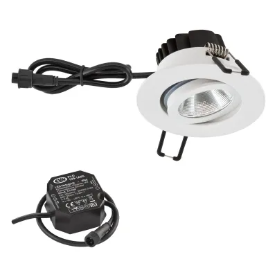 EVN LED-Einbaustrahler PC650N60102 | 6W 3000K 620lm | IP65 Feuchtraum | schwenkbar & dimmbar | Aluminium weiß