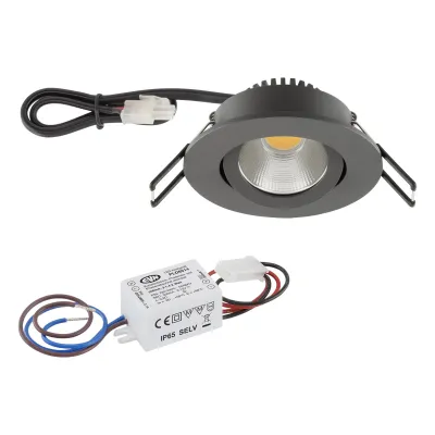 EVN LED Deckeneinbauleuchte PC20N31602 | 3W | 300lm | 3000K warmweiß | schwenkbar | Ø83mm | anthrazit