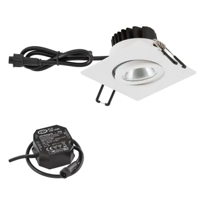 EVN LED Deckeneinbauleuchte PC654N90102 | IP65 Feuchtraum | 8,4W 1010lm 3000K | schwenkbar | dimmbar | Aluminium weiß