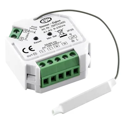 EVN Zigbee Dimm-Aktor ZBPD23400 | 100-240V | 400W | Alexa & Philips Hue kompatibel | Einbau | IP20 | Kunststoff