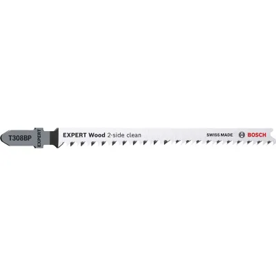Bosch Stichsägeblatt 2608900557 T308BP | Wood 2-side clean | 3 Stück | für saubere Holzschnitte | 117mm | HSS | weiß