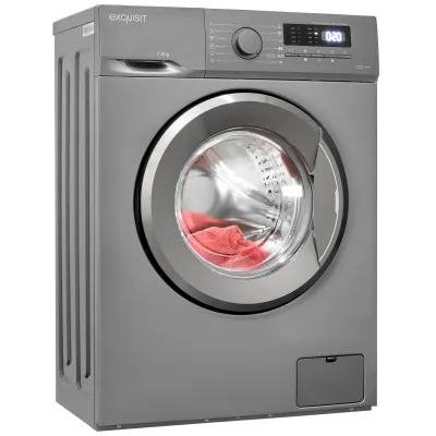 Exquisit Waschmaschine WA7014-021A | 7 kg Frontlader | 1400 U/Min | Energieeffizienz A | Aquastop | Inox-Look Anthrazit