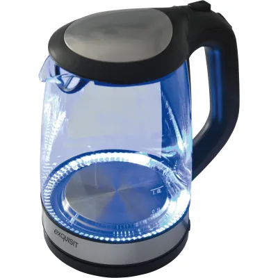 Exquisit Wasserkocher WK 3501 swg | Glas 2 Liter | 2200 Watt | Innenbeleuchtung | Abschaltautomatik | Schwarz