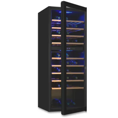 exquisit Weinkühlschrank WS2-78GTE-160G | 194L | 78 Flaschen | 9 Holzablagen | Glastür | digitale Anzeige | Schwarz