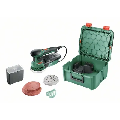 Exzenterschleifer PEX 300 AE + 30-teiliges Zubehör-Set (grün/schwarz, 270 Watt, 