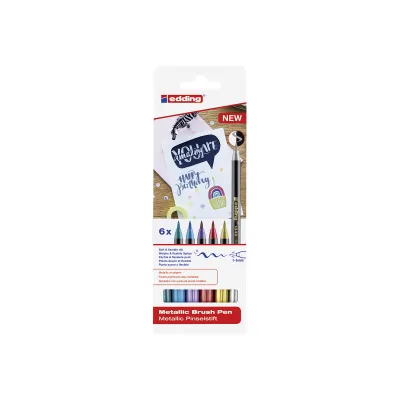 edding Fasermaler 1340 | Metallic Brushpen 6er Set | flexible Pinselfeder | gold, silber, rot, grün, blau, violett