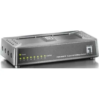 LevelOne Fast Ethernet Switch FSW-0808TX | 8 Port 10/100Mbps RJ45 | lüfterlos | Desktop | Magnetfüße | grau