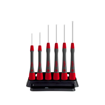 Wiha Feinschraubendreher-Set 267PK6M01 | PicoFinish Torx T4-T9 | 7-teilig mit Halter | Feinmechanik, Softgrip, grau/rot