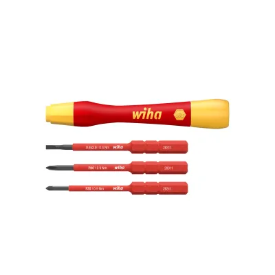 Wiha Feinschraubendreher Set 43167 | PicoFinish slimVario | 4-tlg. | isoliert 1000V | Schlitz PH PZ | mit slimBits
