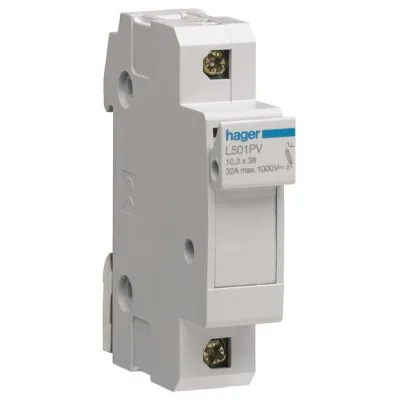 Hager DC-Sicherungstrennschalter L501PV | 1-polig | 1000V DC | 32A | für 10x38mm Sicherungen | Einbaugerät | grau
