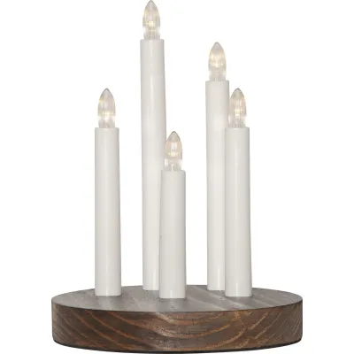 Star LED-Fensterleuchter Doris 139-03 | 5-flammig | warmweiß | Timer | batteriebetrieben | Holz/Kunststoff | braun/weiß