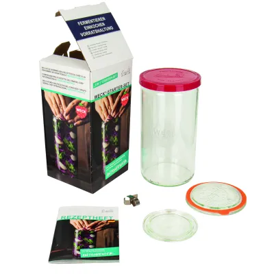 Weck Fermentier-Set Stangenform 1590ml 44819 | Einmachglas | Glas- & Silikondeckel | Spülmaschinenfest | Klar